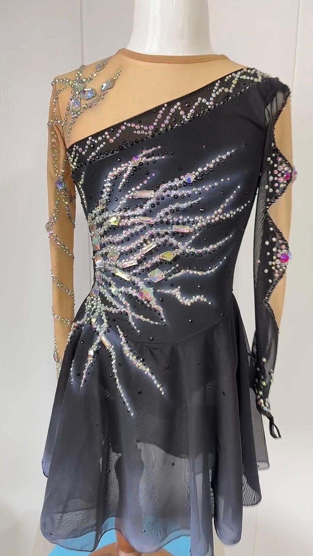 HANDMADE Figure Skating Customizable Solo Dress Costume Black Fully