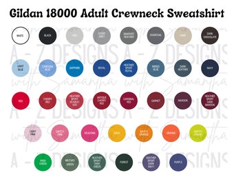 NEW 2024 Gildan 18000 Adult Crewneck Sweatshirt PNG, Gildan Color Chart