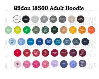 NEW 2024 Gildan 18500 Adult Hoodie Color Chart, Printable, PNG