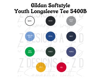 NEW 2024 Gildan Softstyle Youth Longsleeve Tee 5400B, Printable, Digital, PNG