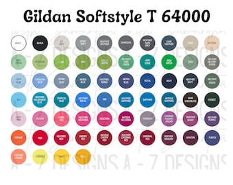 NUEVA carta de colores Gildan 2024 64000, carta de colores Gildan Softstyle, guía de colores de camisetas Gildan