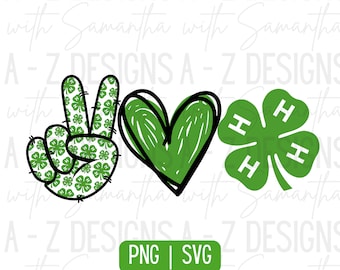 4H Design, Peace, Love, 4H, PNG, SVG, Printable Green Design for shirts, mugs, totes etc!