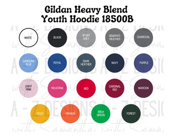 NEW Gildan Heavy Blend Youth Hoodie 18500B Color Chart, Printable, Digital, PNG