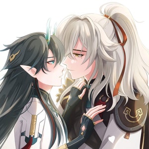 Anime-stijl stel / 2 personages Digitale kunst Custom Commission | Fanart | OC | Vtuber