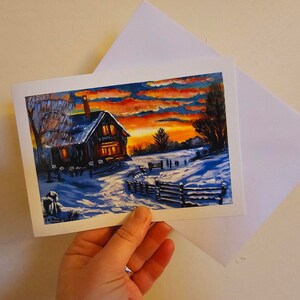 Bonheur au coucher du soleil : carte imprimée sur acrylique pour des vibrations hivernales chaudes - parfaite pour un remerciement, un anniversaire ou toute autre célébration