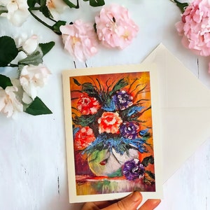 Une touche de couleur dans un vase. carte imprimée à partir d'une peinture acrylique. idéal comme cadeau pour la fête des mères, une carte de Saint-Valentin ou une carte de remerciement