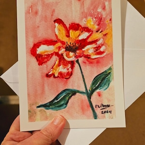 Oranje rode bloem Blank Art kaart van een acrylschilderij voor alle gelegenheden, Moederdag, een romantische Valentijnskaart of een bedankkaart