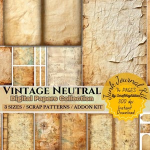 Aged Distressed Junk Journal Pages Vintage Sepia Parchment Neutral Tones Vintage Digital Paper Warm Antique Textures Antique Scrapbook Paper