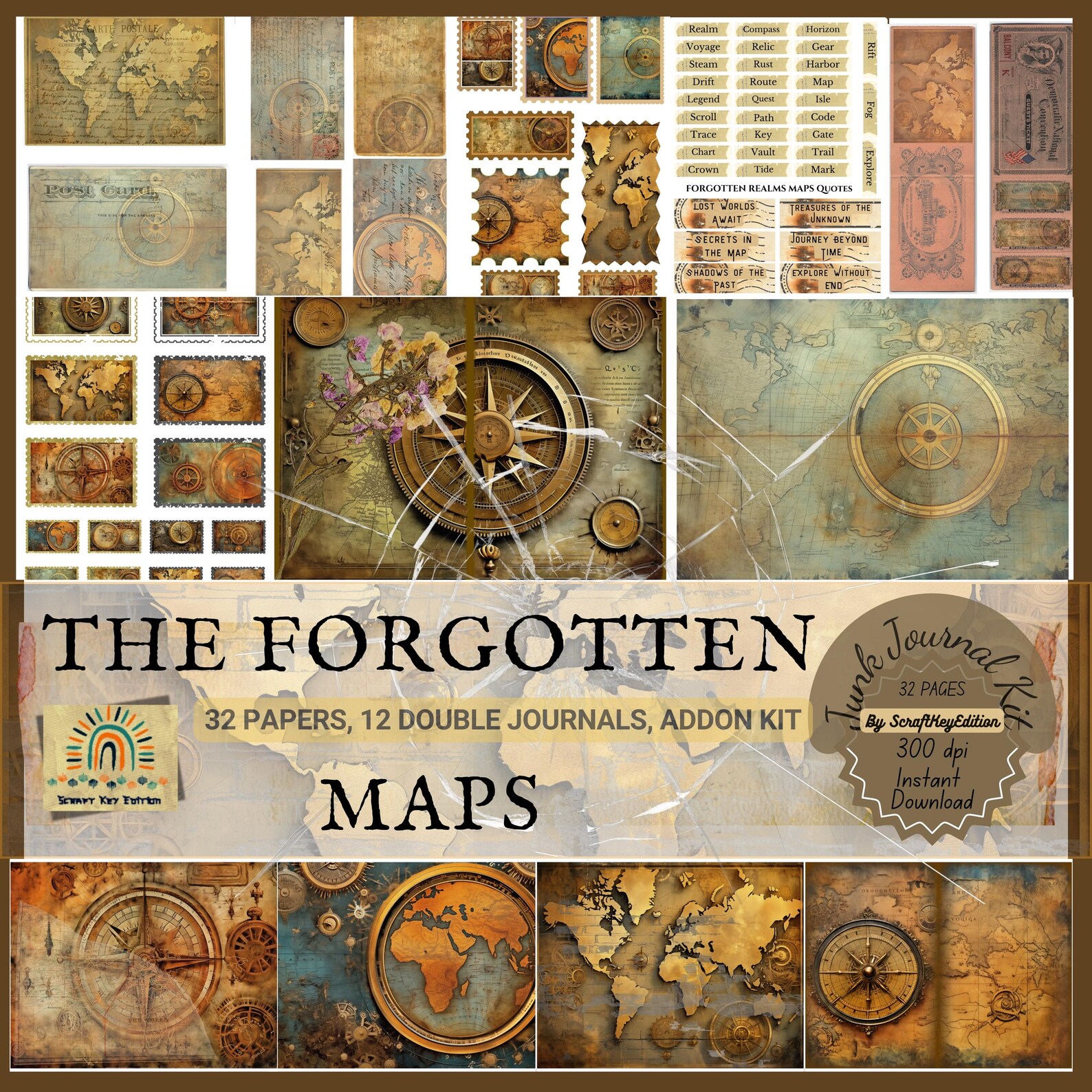 Junk Journal Maps, Steampunk Vintage Journal Pages, Junk Journal Supply ...