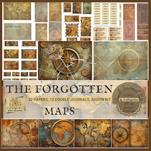 Junk Journal Maps, Steampunk Vintage Journal Pages, Junk Journal Supply, Junk Journal Kit, Vintage Ephemera, Old Junk Journal, Map Addon Kit
