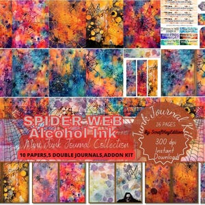 Junkjournaling Pages Spider Web Halloween Digital Paper Alcohol Ink Abstract Printable Junk Journal Background Creepy Texture Ephemera Kit