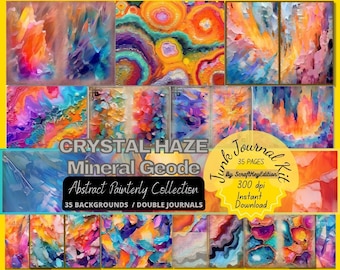 Junkjournaling Kit Rainbow Crystal Background Painterly Geode Digital Paper Abstract Mineral Texture Landscape Printable Junk Journal Art