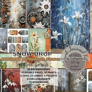 Junkjournaling Flower Junk Journal Suppli Digit Kit Pages Junk Journal Grunge Digital Birth Month Printable Birthflower Birthmonth Snow Drop