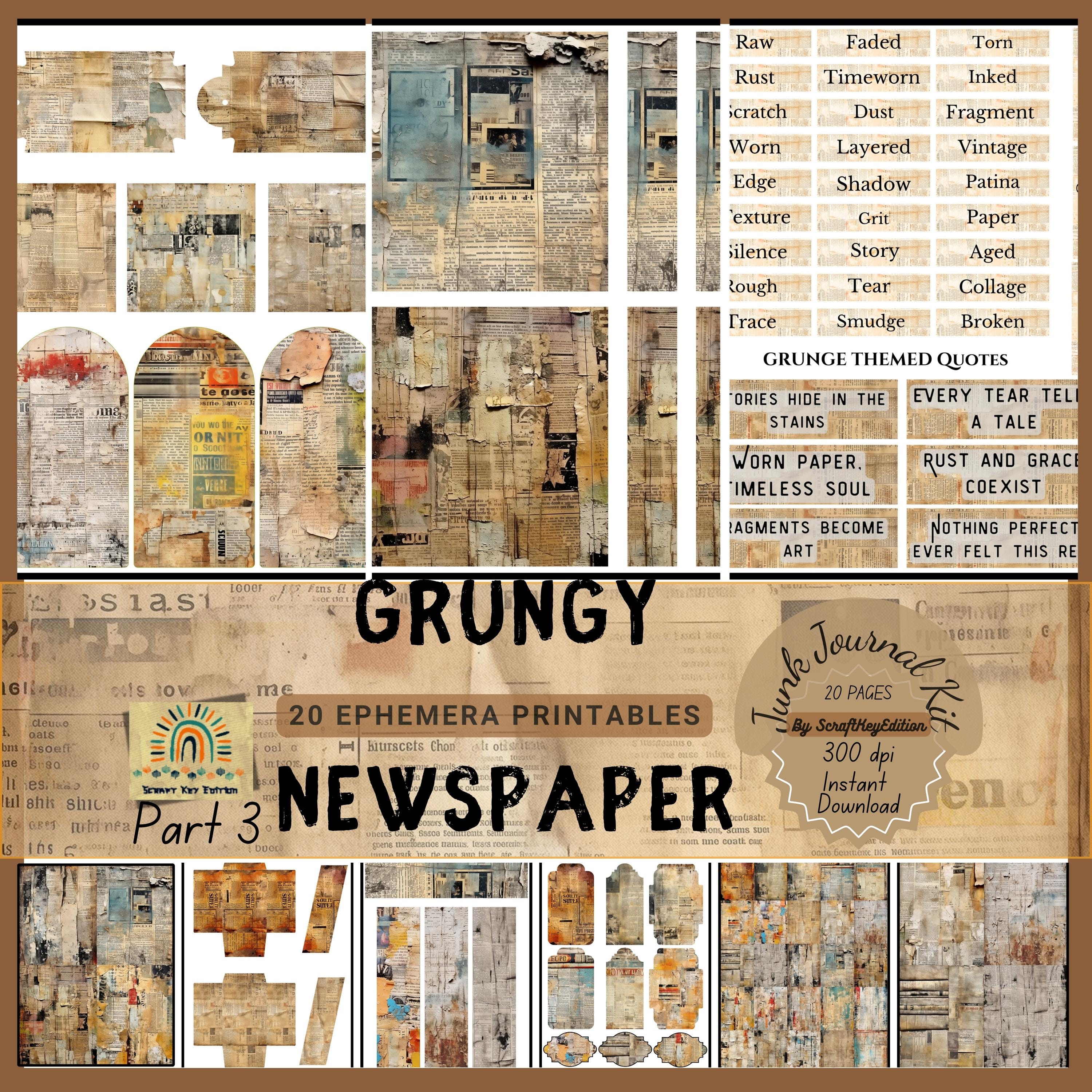 Grunge Newspaper Ephemera Kit – Distressed Junk Journal Add-on ...