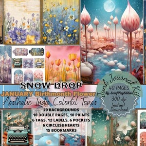 Junkjournaling Flower Junk Journal Suppli Digit Pages Scrapbook Aesthetics Digital Birth Month Printable Birthflower Birthmonth Snow Drop