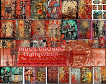 Junkjournal Spooky Grunge Halloween Paper Industrial Junk Journal Backgrounds Distressed Ephemera Gothic Printable Vintage Eerie Textures