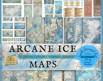 Artic Junk Journal Maps, Winter Journal Pages, Junk Journal Supply, Junk Journal Kit, Vintage Ephemera, Icy Junk Journal, Map Addon Kit