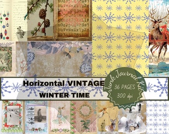 Winter Time Vintage Digital Download Printful Giftful Papers Junkjournal Ephemera Junkjournaling Kit Pages Horizontal Printables