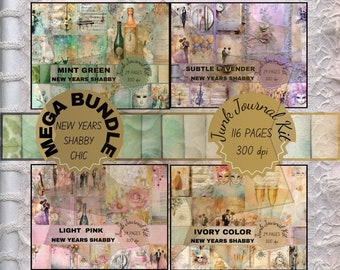 New Year Eve Shabby Chic Junk Journal Digital Bundle Printful Giftful Papers Junkjournal Ephemera Junkjournaling Kit Gift Pages