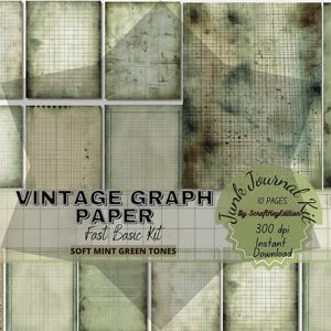 Puede incluir: Un paquete de papel digital con 10 páginas de papel de cuadrícula vintage en tonos verde menta suaves. El papel tiene un aspecto desgastado y es perfecto para el diario de chatarra. El paquete es de 300 dpi y está disponible para descarga instantánea.