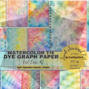 Junkjournal Kit Dreamy Pastel Tie Dye Graph Paper Soft Watercolor Grid Background Printable Rainbow Digital Paper Light Grid Journal Sheets