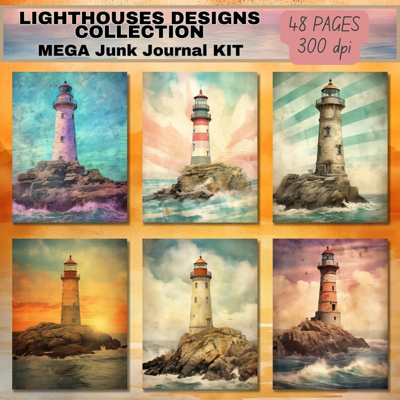 Vintage Lighthouse Junkjournaling Kit Nautical Printable Pack Seaside ...