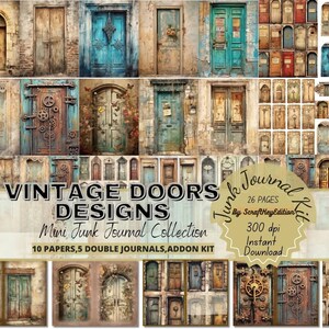 Rustic Vintage Doors Printable Junk Journal Kit Grunge Ephemera Mini Bundle Antique Door Pages Steampunk Collage Mini Journal Pack Scrapbook
