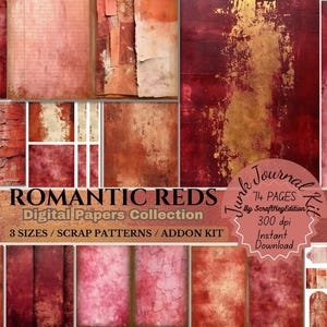 Deep Red Aged Texture Romantic Aesthetic Digital Paper Pack Vintage Grunge Distressed Paper Passionate Hues Junkjournal Pages Junkjournaling