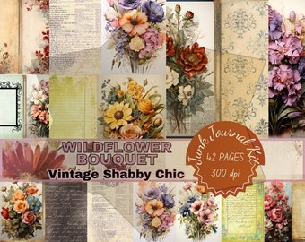Vintage Junkjournal Flower, Wildflower Shabby Chic, Digital Download, Printful Giftful Papers Ephemera, Junkjournaling Kit Pages Printables