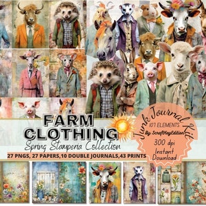 Junk Journal Kit Pages Printables Stamperia Watercolor Pastel Junkjournal Bundle Transparent Pngs Scrapbook Supply Clipart Farm Animal Cloth