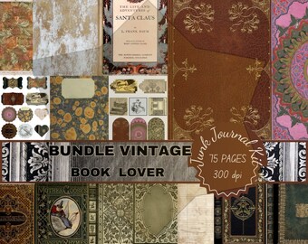 Book Lover Vintage Bundle Digital Download Printful Giftful Papers Junkjournal Ephemera Junkjournaling Kit Pages Gift Printables Bundl