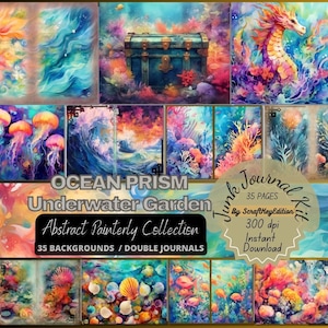Underwater Abstract Digital Paper Ocean Garden Backgrounds Painterly Sea Life Junk Journal Printable Coastal Nautical Mermaid Art Kit Bundle