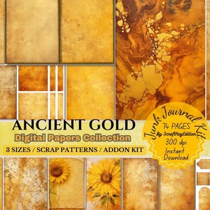 Junkjournaling Aged Vintage Ancient Gold Digital Papers Elegant Ornate Vintage Gold Scrapbook Kit Textured Metallic Aged Gold Backgrounds
