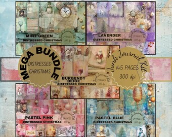 Distressed Christmas Bundle Digital Downloaded Printful Giftful Papers Junkjournal Ephemera Junkjournaling Kit Gift Pages