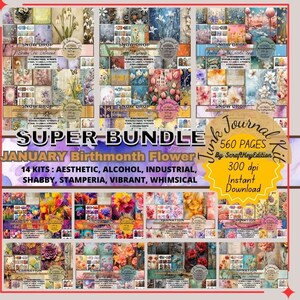 Junkjournaling Mega Bundle Kit Birth Month Printable Birthflower Pages Flowers For Printing Digital Junkjournal Suppli All in One Birthmonth