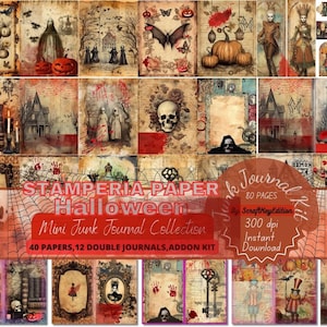 Junkjournal Stamperia Halloween Junk Journal Kit Printable Spooky Ephemera Paper Grunge Gothic Backgrounds Vintage Horror Digital Scrapbook