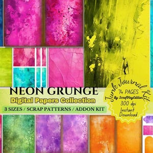 Neon Grunge Junkjournaling Digital Paper Bold Artistic Junk Journal High-Impact-Edgy Scrapbook Vibrant-Mixed Media Urban-Distressed Ephemera