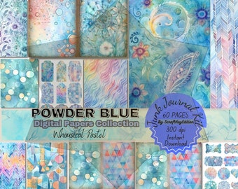 Junk Journal Digit Kit Bundle Pages Whimsical Pastel in Watercolor Background Textures. Mixed Media Printable Scrapbook, Blue Giftful Papers