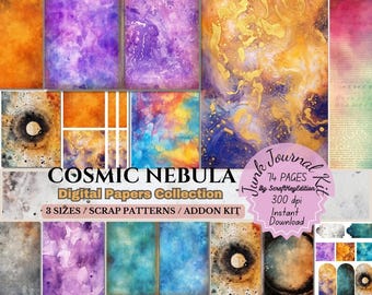 Ethereal Celestial Cosmic Nebula Digital Papers Starry-Colorful Galaxy Junk Journal Background Mystical-Dreamy Space Aesthetic Scrapbook Kit