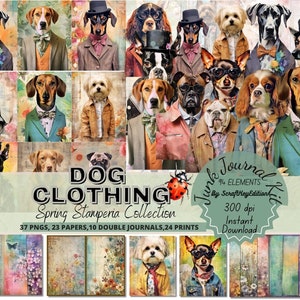 Pagine del kit di diario spazzatura stampabili Stamperia acquerello pastello pacchetto di diario spazzatura trasparente PNG forniture per album clipart abbigliamento per cani