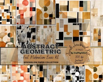 Junkjournal Page Kit Abstract Geometric Neutrals Digital Paper Clean Shape Collage Backgrounds Earth Tone Minimalist Scrapbook Art Basic