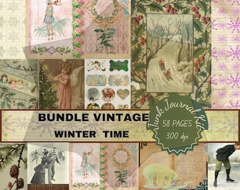 Winter Time Vintage Bundle Digital Download Printful Giftful Papers Junkjournal Ephemera Junkjournaling Kit Pages Printables