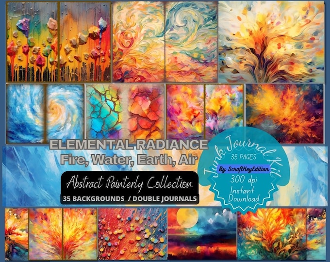 Elemental Abstract Digital Paper Fire Water Earth Air Printable ...