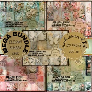 Elegant Shabby Chic Junk Journal Download Digital Bundle Printful Giftful Papers Vintage Junkjournal Ephemera Junkjournaling Kit Gift Pages