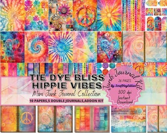 Junkjournal Colorful Hippie Tie Dye Digital Pages Retro Rainbow Tie Dye Junk Journal Kit Psychedelic Printabl Tie Dye Backgrounds Paper Pack