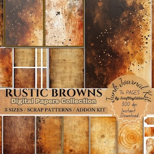 Rustic Browns Digital Paper Pack Aged, Distressed, Coffee-Stained Backgrounds for Junkjournals, Scrapbooking, and Vintage Crafts Printable