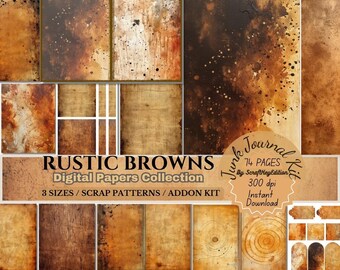 Rustic Browns Digital Paper Pack Aged, Distressed, Coffee-Stained Backgrounds for Junkjournals, Scrapbooking, and Vintage Crafts Printable