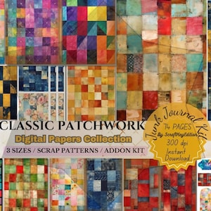 Junkjournaling Classic Patchwork Digital-Traditional Quilt Patterns Cottagecore-Rustic Patchwork Scrapbooking Cozy-Handmade Quilt Ephemera