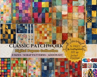 Junkjournaling Classic Patchwork Digital-Traditional Quilt Patterns Cottagecore-Rustic Patchwork Scrapbooking Cozy-Handmade Quilt Ephemera