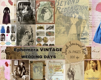 Ephemera Vintage Wedding Days Digital Download Printful Giftful Papers Junkjournal Ephemera Junkjournaling Kit Pages Vertical Printables